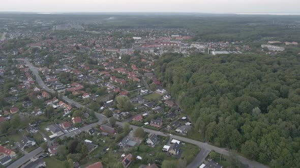 Drone footage of small danish suburbian city located in a EU protected forest.
