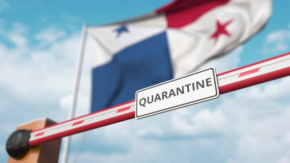 Barrier with QUARANTINE Sign Being Open with Flag of Panama