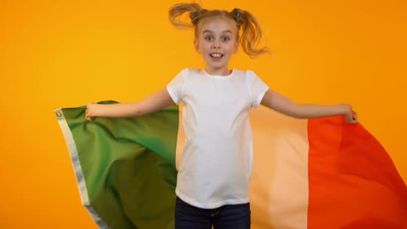 Joyful Pretty Teenage Girl Jumping With Italian Flag, Football Fan Cheering