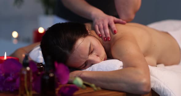 Woman Getting Back Massage with Elbow in Spa  Movie