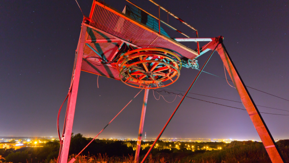 Old Cable Ski Lift In The Night