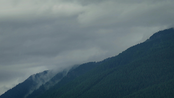 Clouds Move Over Forest Mountains