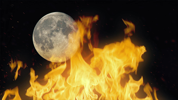 Fire With Moon In Background
