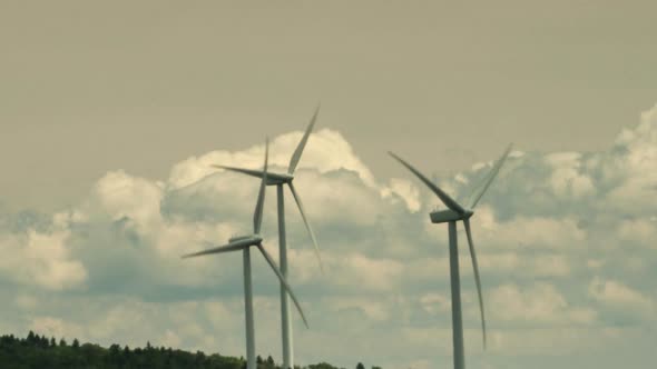 Time lapse zooming out from the Mount Storm wind farm operated around Mount Storm lake, located in t