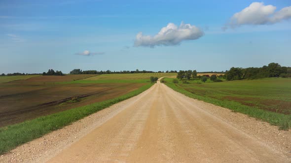 Yellow Gravel Road Through the Fields of Latvia