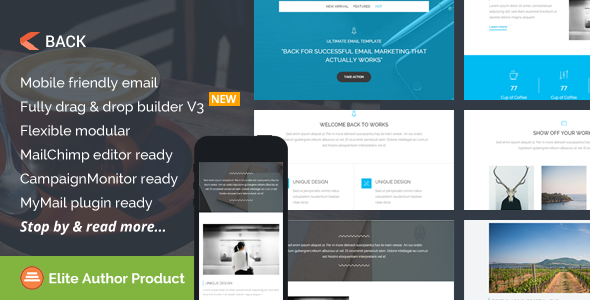 Back, Multipurpose Email Template + Builder Access