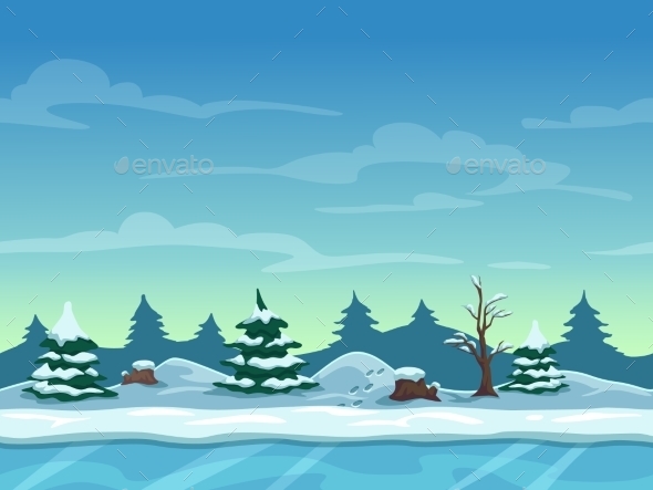 Seamless Cartoon Winter Landscape