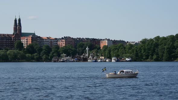 Small boat at the Riddarfjärden in Stockholm