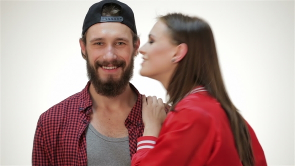 Hipster Girl Kiss Bearded Man