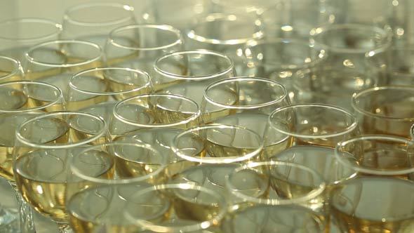 Plurality Wine Glasses With Champagne