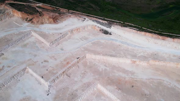Aerial view of opencast mining quarry. Stone quarry