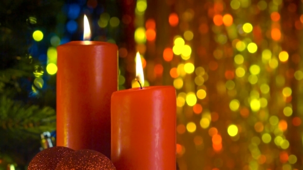 Christmas Scene Of Burning Red Candles 