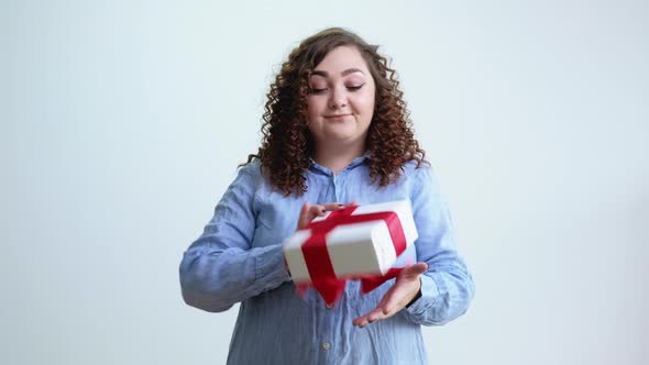 Bad Gift Rejecting Present Overweight Woman Box