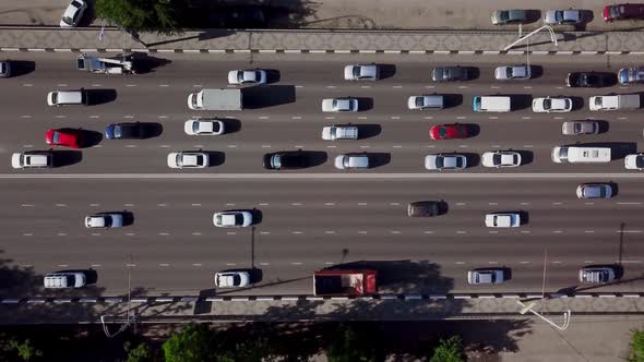 Drone's Eye View - Aerial Top Down View of Urban Traffic Jam