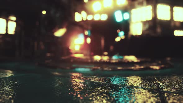 Neon Bokeh Lights at Rainy Night