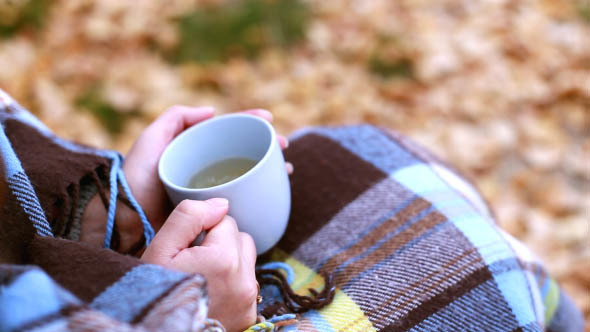 Girl Closed with a Blanket and Drinking Tea alt