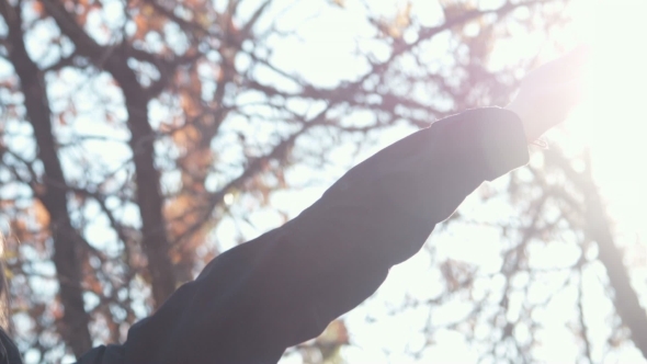 The Girl Does Exercises In Autumn Park alt