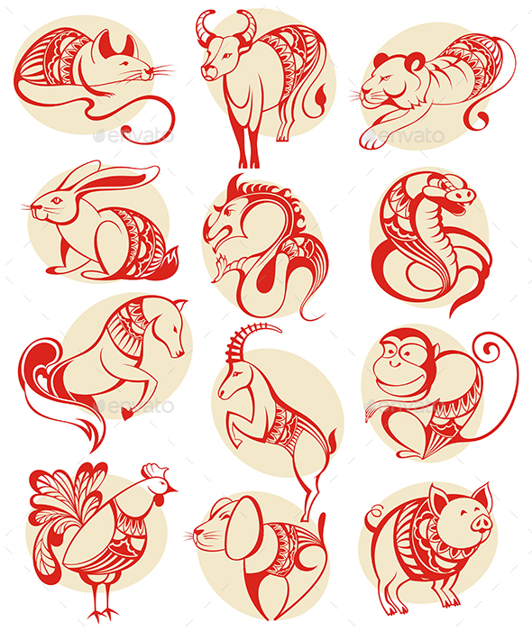 Chinese Papercut Zodiac Icons