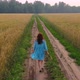 A Young Girl in a Dress Walks Along a Wheat Field - VideoHive Item for Sale