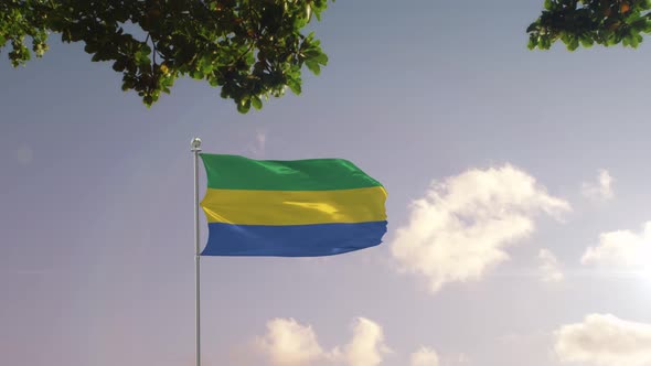 Gabon Flag With  Modern City 