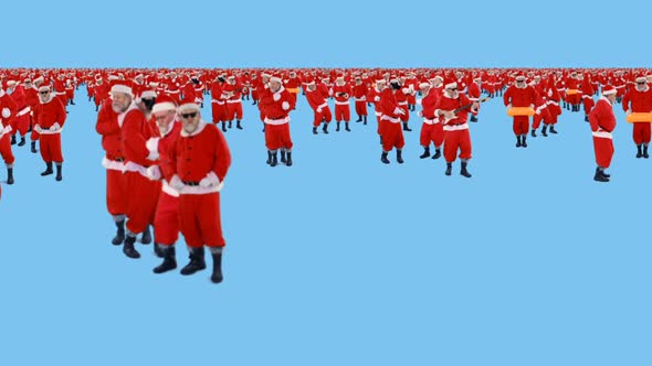 Group of santa claus dancing and performing various activity