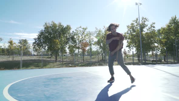 dancing man young talented street dancer breakdancing performing various freestyle dance moves fit