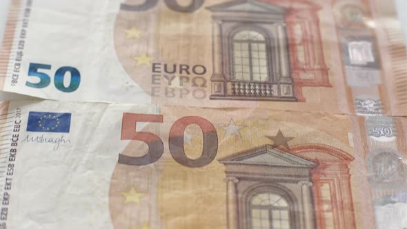 Euro Cash Money Background 50 Bill Paper Banknotes