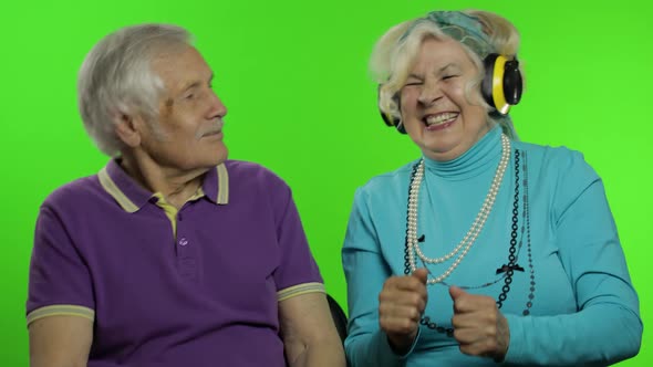 Mature Senior Old Couple Family Grandparents Enjoy Talking, Hugging. Chroma Key