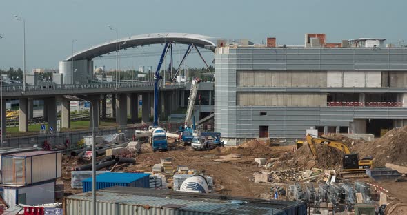 Timelapse of works at construction site in Sheremetyevo Airport, Moscow