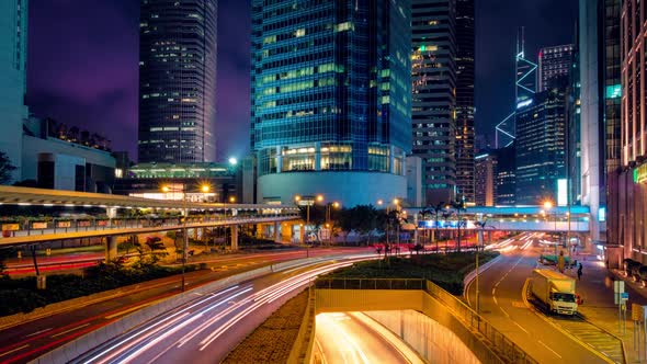 Street Traffic in Hong Kong at Night Timelapse