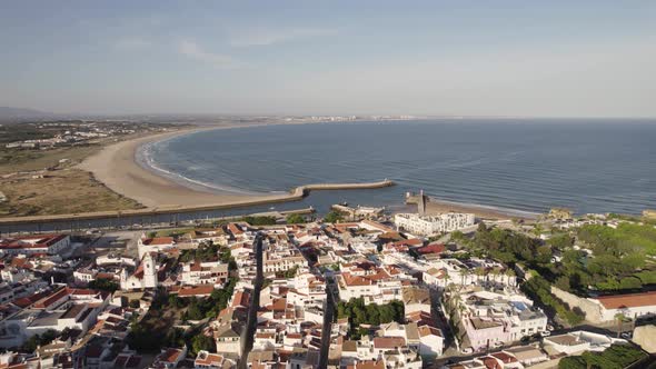 Aerial view of Avenida dos Descobrimentos Promenade, Praia da Batata and Cais da Solária Lagos