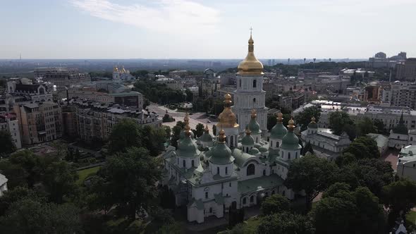 Kyiv. Ukraine: Saint Sophia's Cathedral in Kyiv. Aerial View, Slow Motion