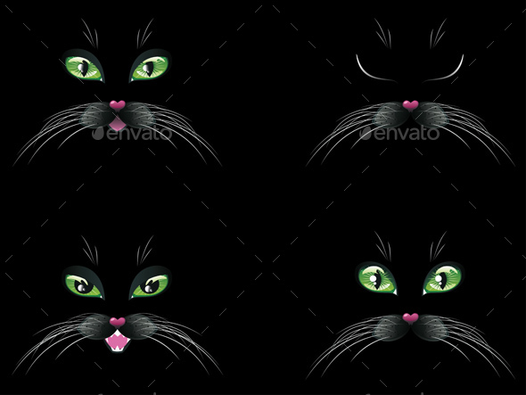 Black Cat Face with Green Eyes