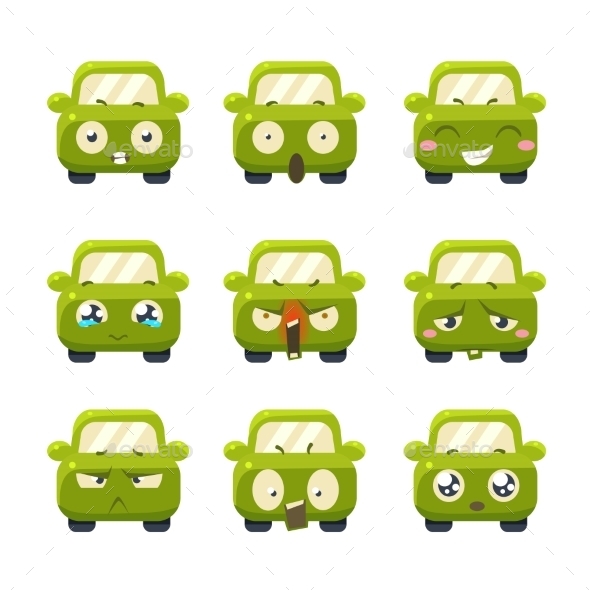 Funny Cars With Emoticons. Vector Set