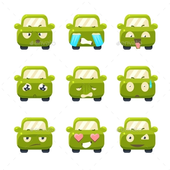 Cute Cars With Emoticons. Vector Set