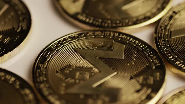 Rotating shot of Bitcoins (digital cryptocurrency) - Monero