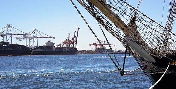 Big Old Sailing Ship Docked In The Harbour