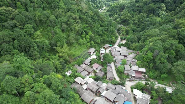 Aerial view of Mae kampong village,  Houses in valley, Chiang Mai, Thailand