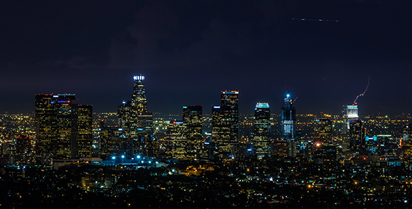 Downtown Los Angeles Night Tunderstorm