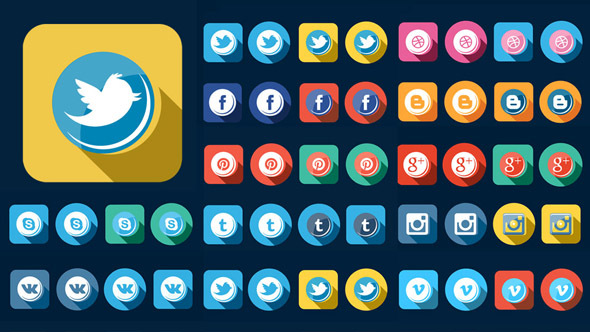 56 Flat Style Animated Social Icons