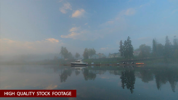 Pier and the Boat on the Foggy Lake 2