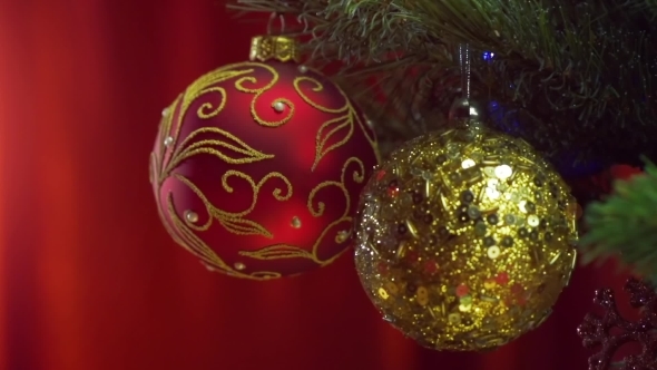 Christmas Balls Over Bright Red Background alt