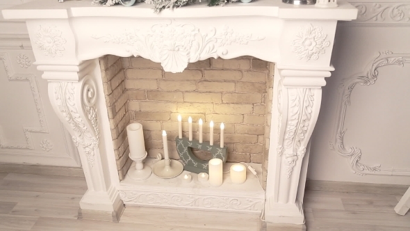 Christmas Decoration White Fireplace