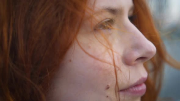 Portrait of Beautiful Young Redhead Smiling Woman Exploring Spirituality Contemplating Future