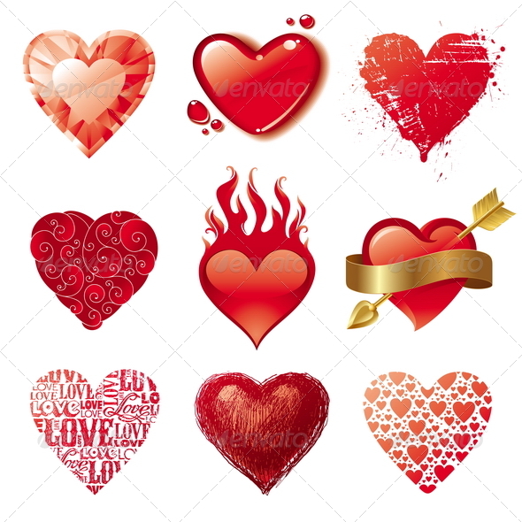Vector Set of Different Valentines Hearts