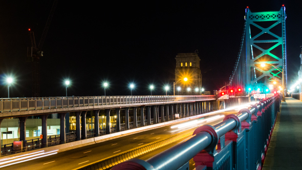 Night Traffic on Ben Franklin Bridge, Philadelphia