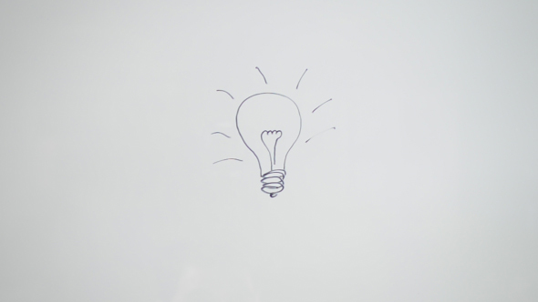 Idea, Drawing Glowing Bulb on White Board