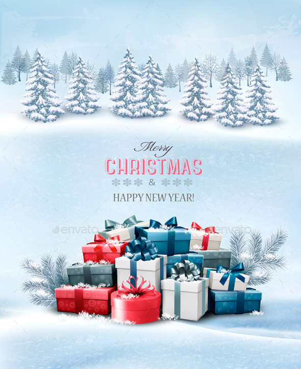 Holiday Christmas Background With Gift Boxes