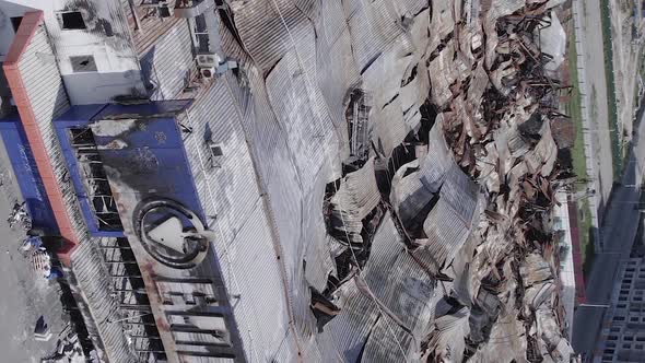 Vertical Video of a Destroyed Shopping Mall During the War in Bucha Ukraine