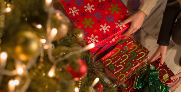 People Pick Up Christmas Gifts